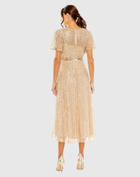 Mac Duggal 14007 Taupe embellished short sleeve empire waist dress - Back view
