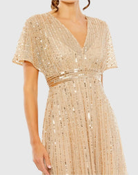 Mac Duggal 14007 Taupe embellished short sleeve empire waist dress - Close up detail