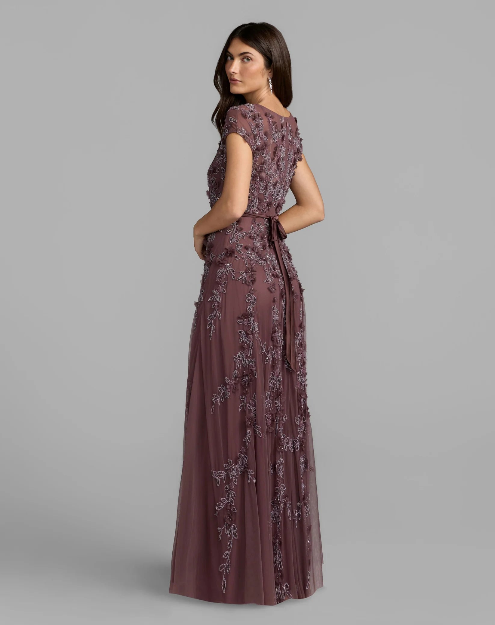 Mac Duggal 14521 Heather floral embellished short sleeve mesh gown - back