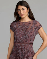 Mac Duggal 14521 Heather floral embellished short sleeve mesh gown - detail