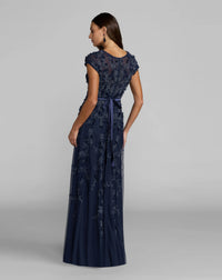 Mac Duggal 14521 Midnight floral embellished short sleeve mesh gown - back
