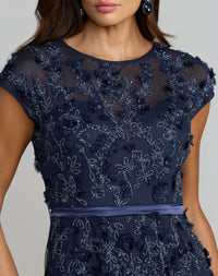 Mac Duggal 14521 Midnight floral embellished short sleeve mesh gown - detail