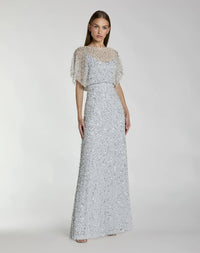 Mac Duggal Blue High Neck Short Sleeve Embellished Gown #14523 Powder Blue