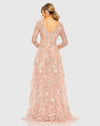 Long Sleeve Beaded Applique Gown - Grey