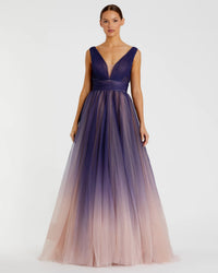 Mac Duggal 20221 Indigo Ombre sleeveless ombre tulle ball gown - Front