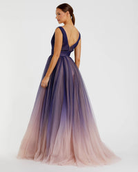 Mac Duggal 20221 Indigo Ombre sleeveless ombre tulle ball gown - Back view