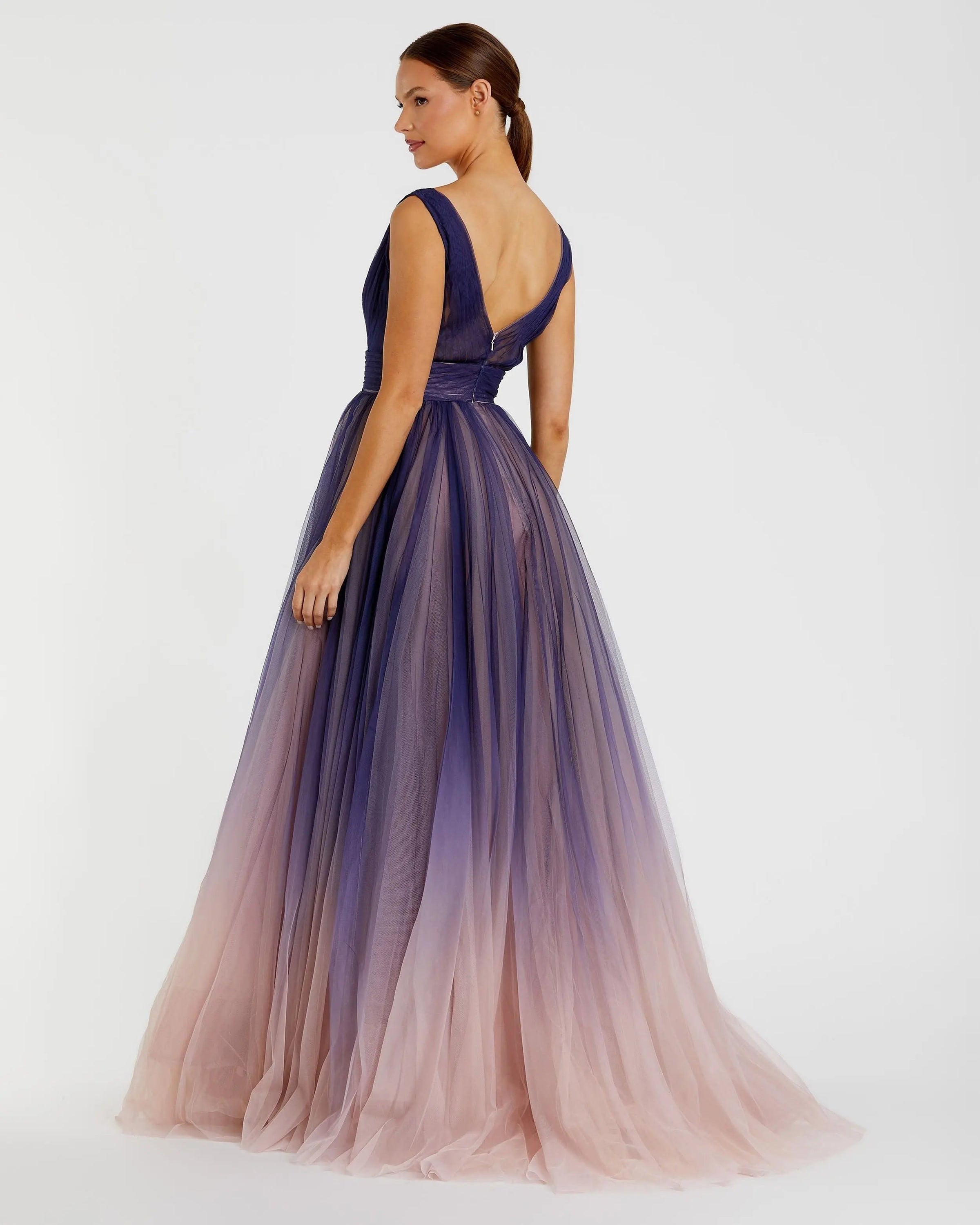 Mac Duggal 20221 Indigo Ombre sleeveless ombre tulle ball gown - Back view