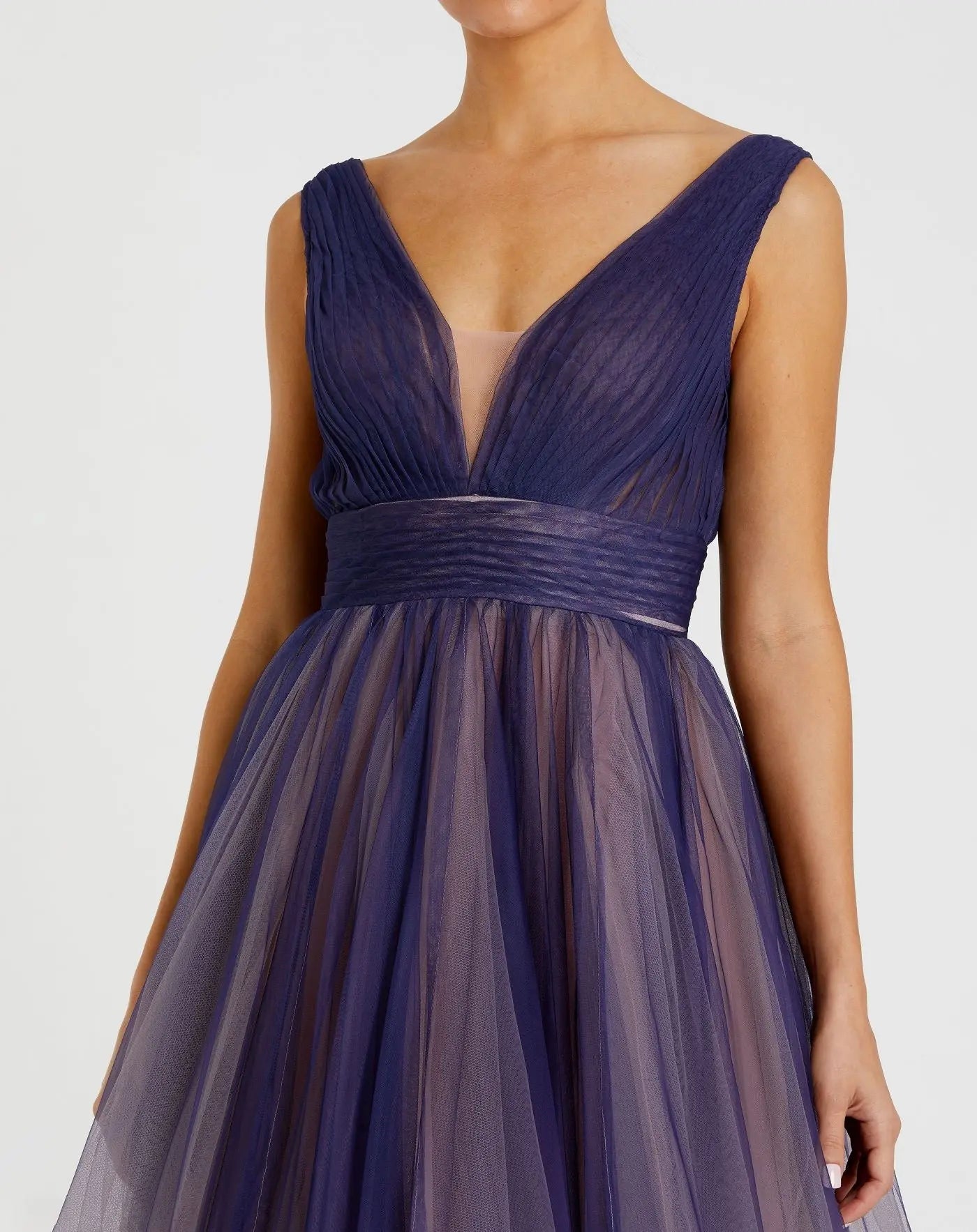 Mac Duggal 20221 Indigo Ombre sleeveless ombre tulle ball gown - Close up detail