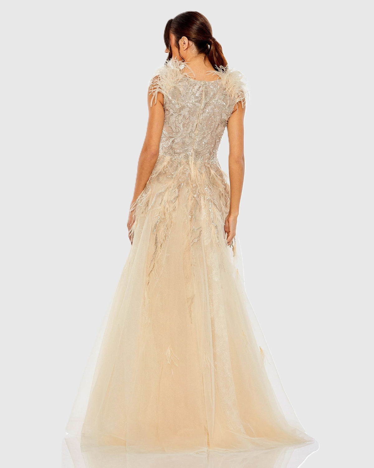 Embellished Feathered Sleeveless A Line Gown - Seamist