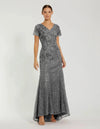 Mac Duggal Dark Grey Embellished V Neck Cap Sleeve Trumpet Gown #20282 