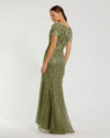 Embellished V Neck Cap Sleeve Trumpet Gown - Dark Grey