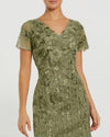 Embellished V Neck Cap Sleeve Trumpet Gown - Dark Grey