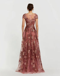 Mac Duggal #20294 cinnamon floral embroidered cap sleeve evening gown