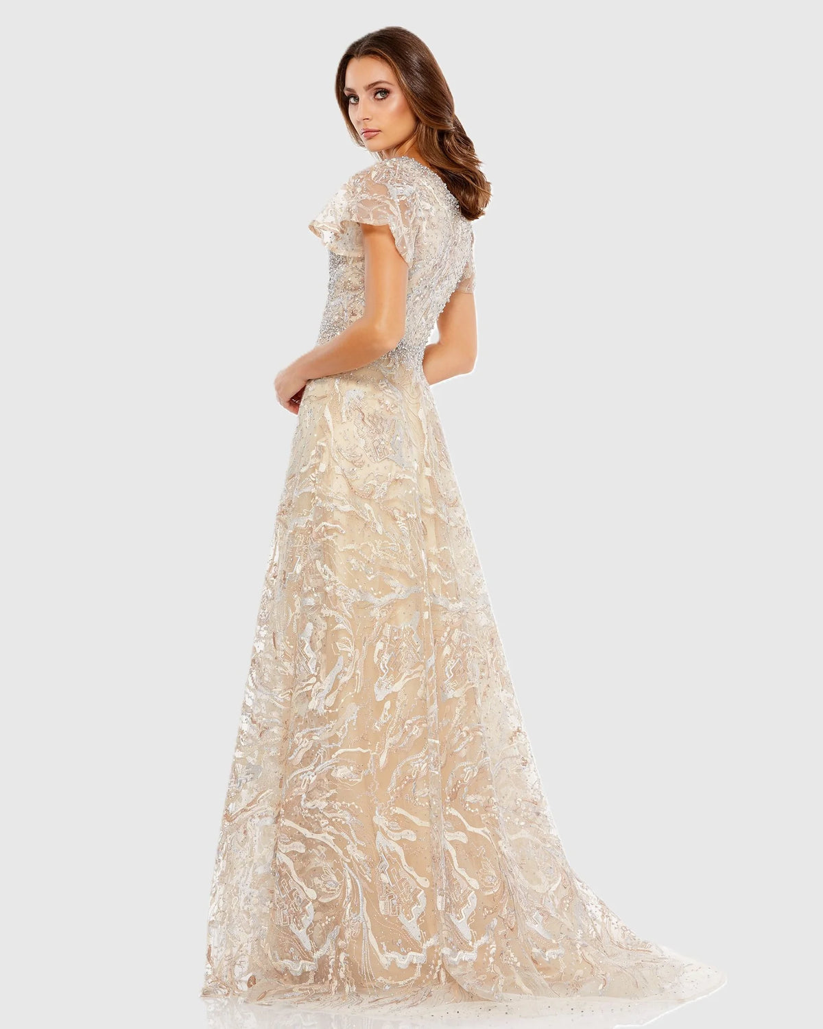 Embellished A-Line Gown - Champagne