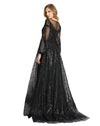 Jewel encrusted long sleeve A line modest gown - black 