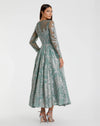 Embellished Bow Belt Illusion Long Sleeve A Line Dress - Jade