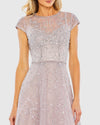 Embellished High Neck Cap Sleeve A Line Dress - Lilac