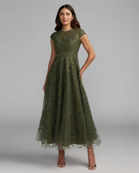 Mac Duggal #20338 olive embroidered tulle midi dress