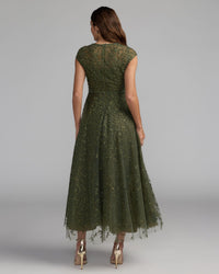 Mac Duggal #20338 olive embroidered tulle midi dress