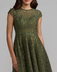Mac Duggal #20338 olive embroidered tulle midi dress
