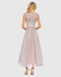 Embellished High Neck Cap Sleeve A Line Dress - Lilac