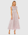 Mac Duggal Purple Embellished High Neck Cap Sleeve A Line Dress Lilac #20338 