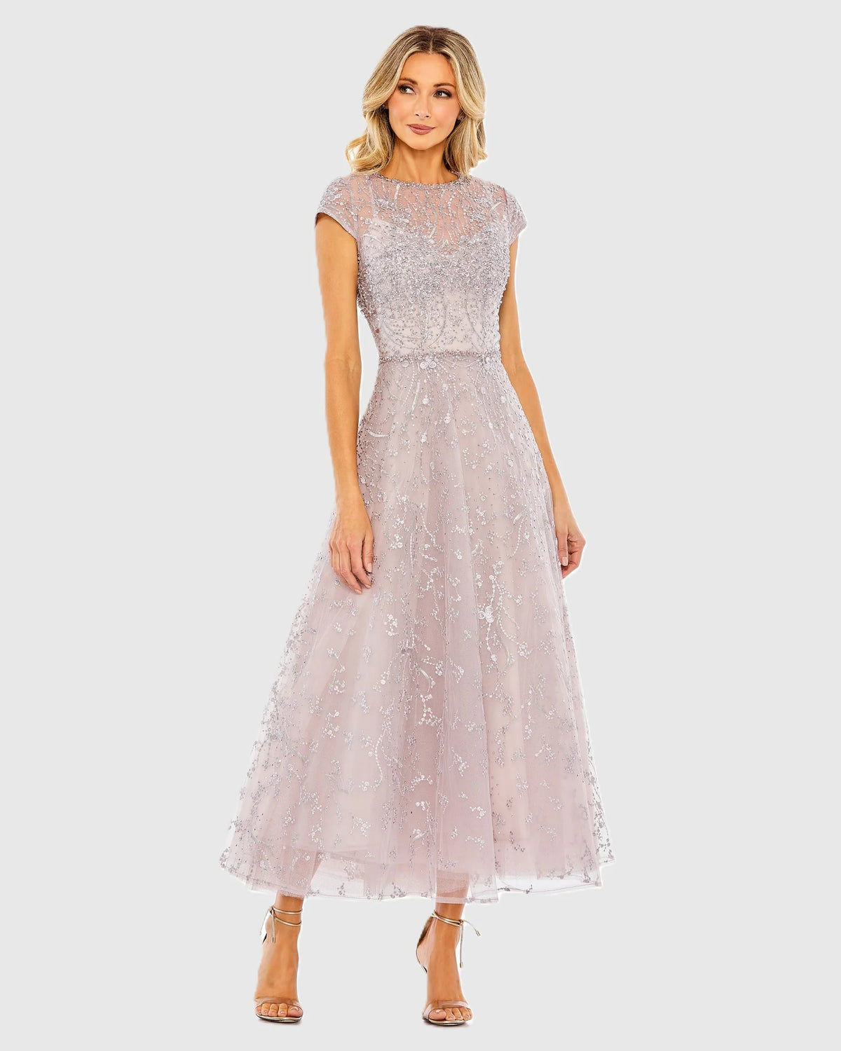 Mac Duggal Purple Embellished High Neck Cap Sleeve A Line Dress Lilac #20338 