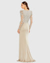 Embellished Faux Wrap Illusion Puff Sleeve Gown - Taupe