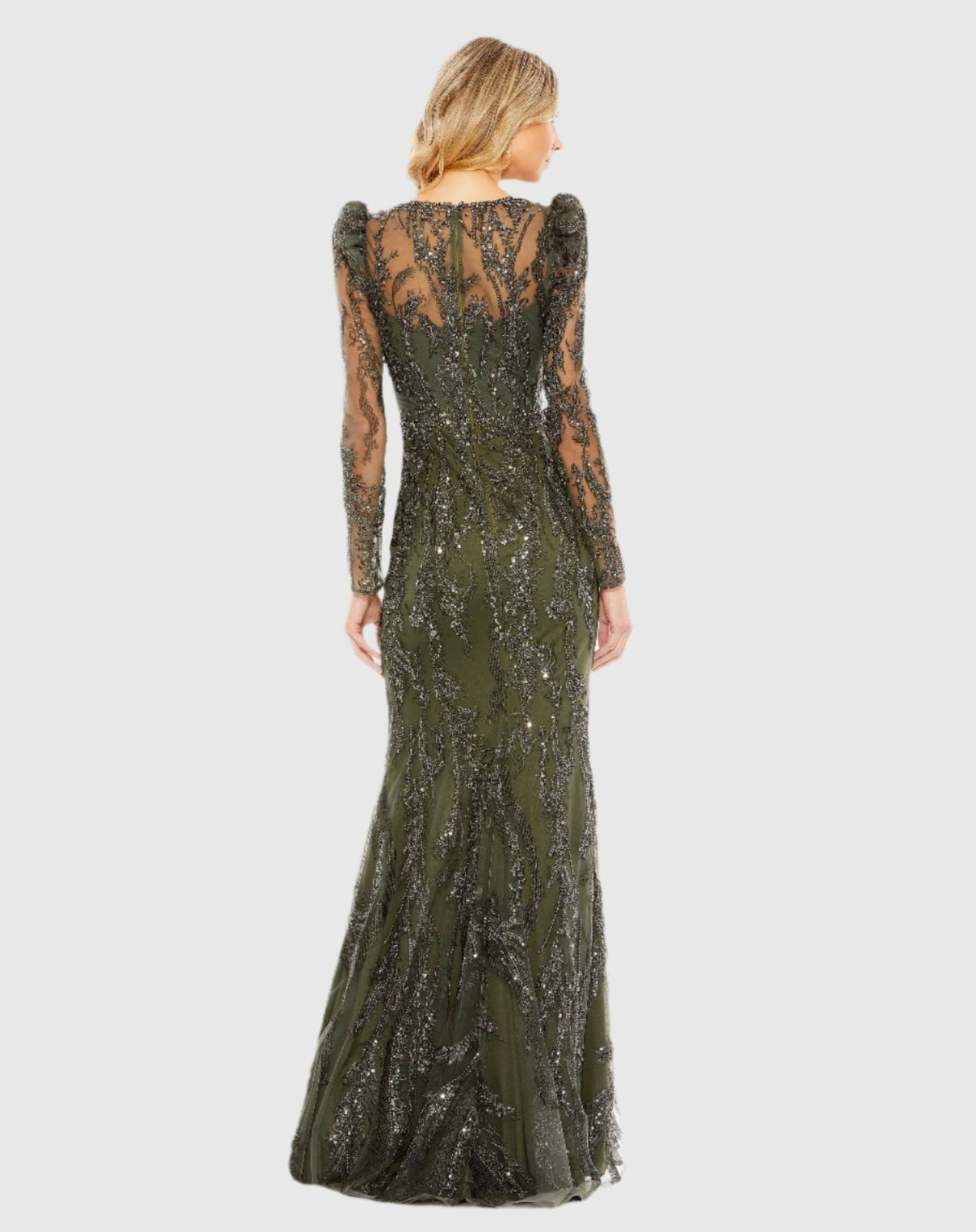 Long Sleeve V Neck Gown - Olive