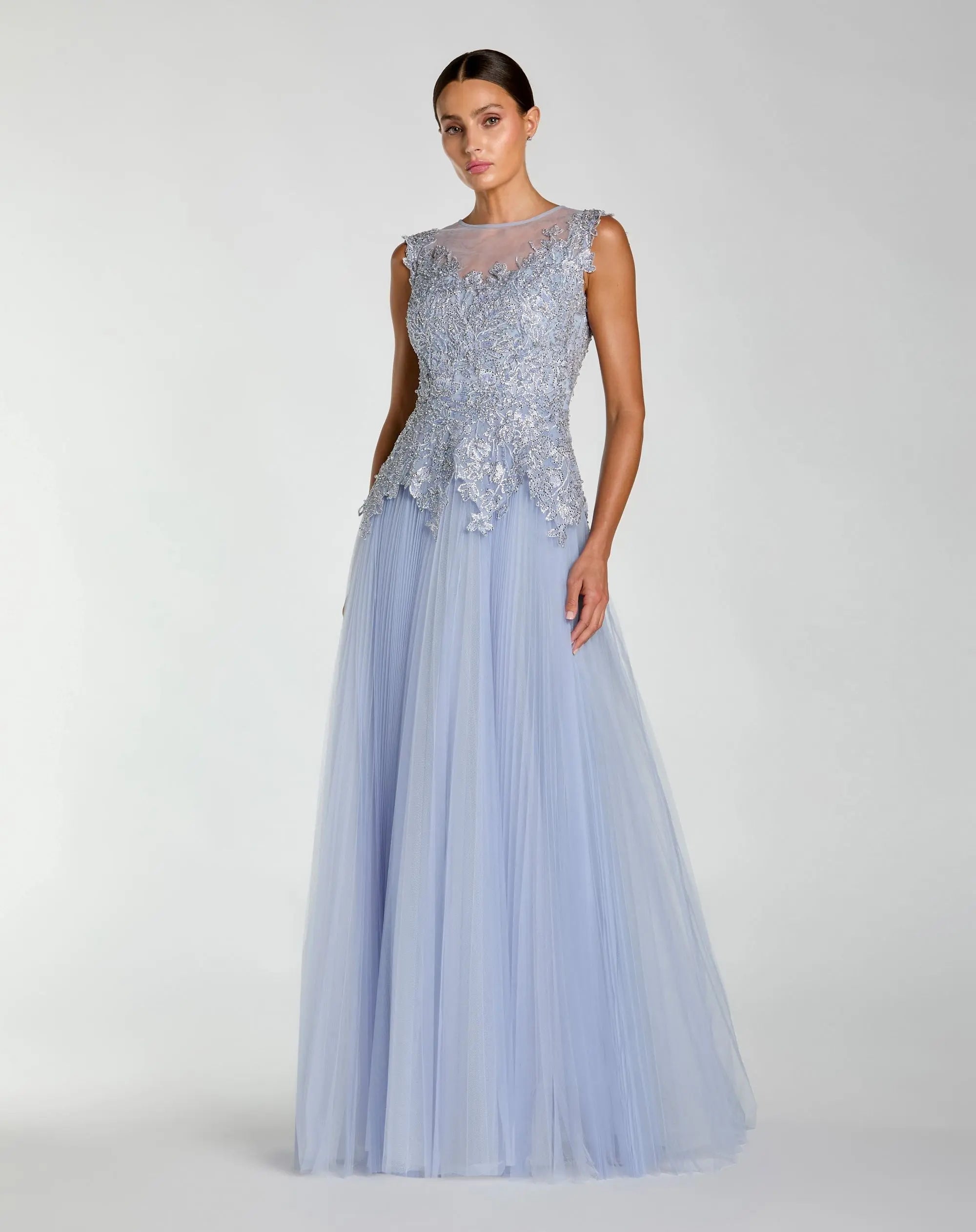 Mac Duggal 20360 Periwinkle sleeveless embellished bodice A line gown - front