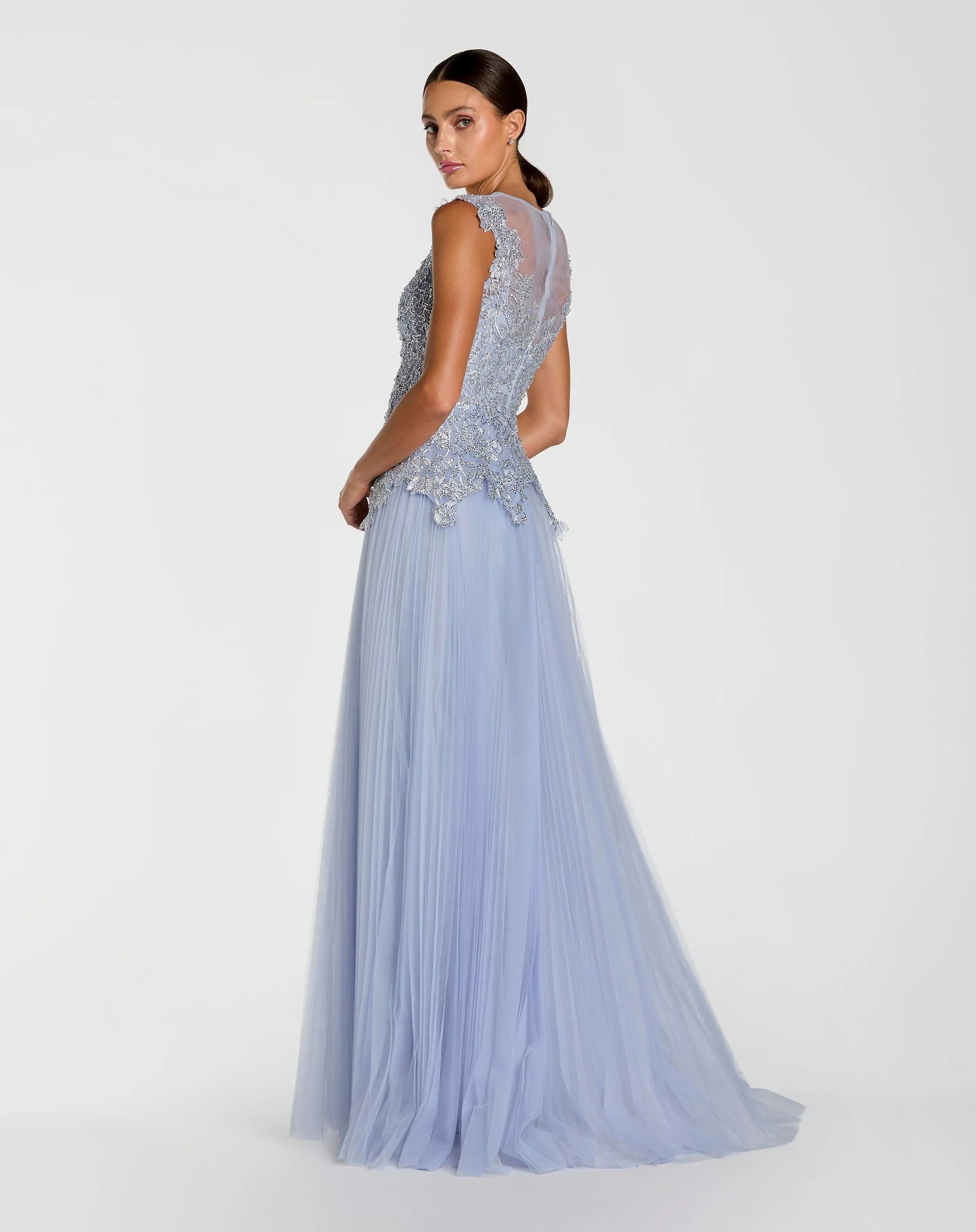 Mac Duggal 20360 Periwinkle sleeveless embellished bodice A line gown - back