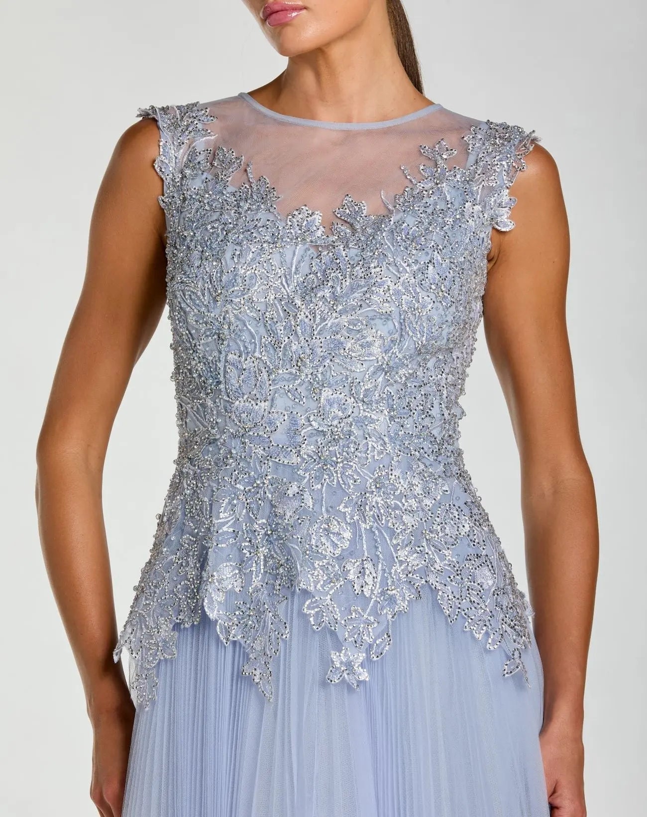 Mac Duggal 20360 Periwinkle sleeveless embellished bodice A line gown - detail