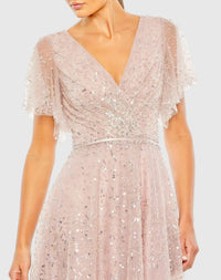 Mac Duggal 20363 Vintage Rose embellished butterfly sleeve wrap over gown - Close up detail