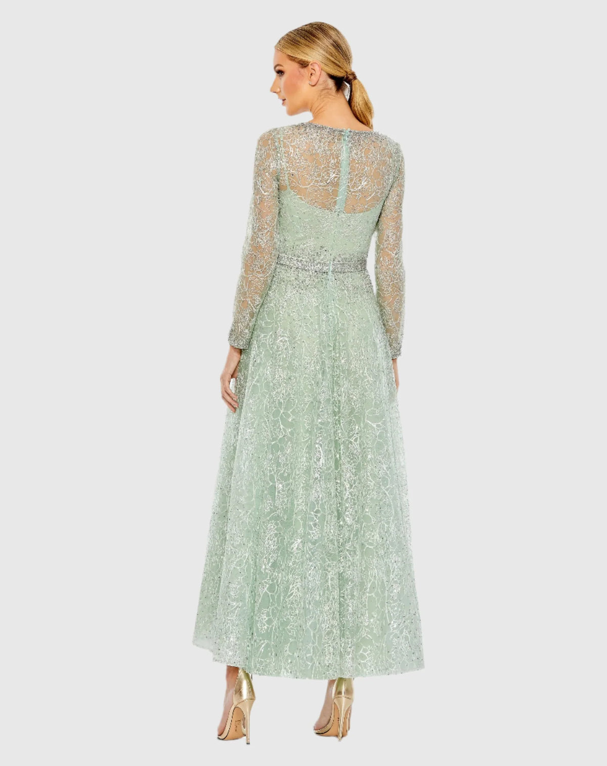 Embellished Long Sleeve Midi Dress - Sage