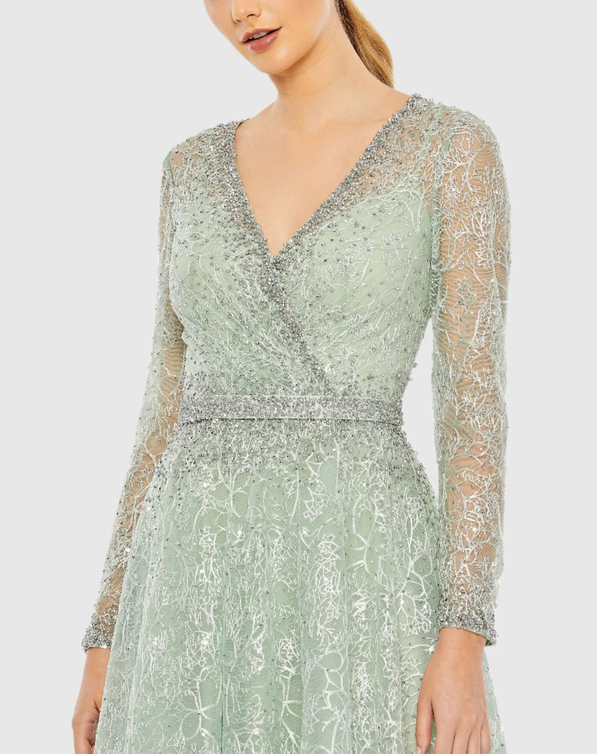 Embellished Long Sleeve Midi Dress - Sage