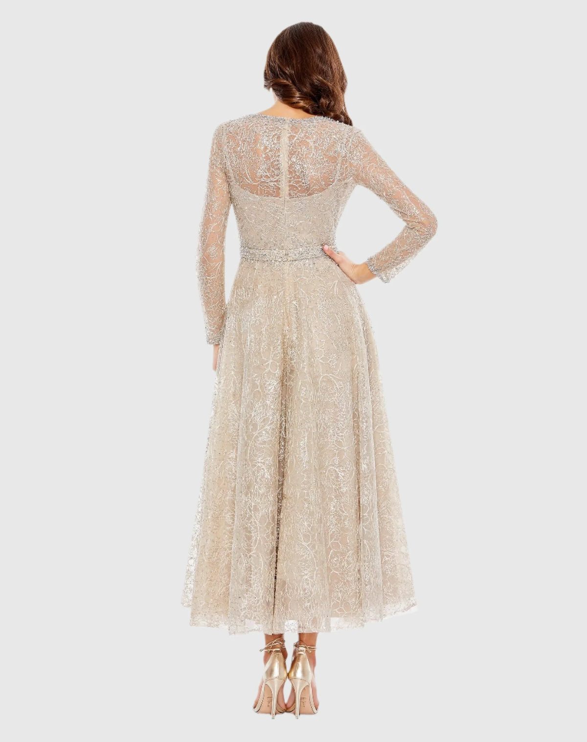 Embellished Long Sleeve Midi Dress - Sage