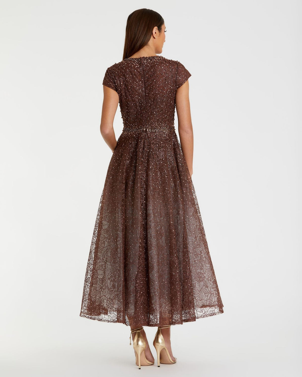 Gray Embellished Cap Sleeve A Line Dress - Chocolate