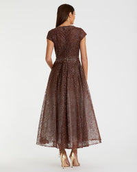 Gray Embellished Cap Sleeve A Line Dress - Graphite