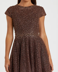 Gray Embellished Cap Sleeve A Line Dress - Graphite