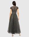 Gray Embellished Cap Sleeve A Line Dress - Graphite
