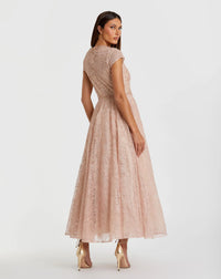 Embellished Cap Sleeve A Line Dress - Blush
