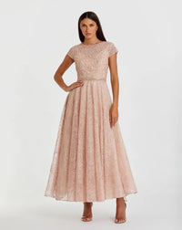 Mac Duggal Pink Embellished Cap Sleeve A Line Dress #20371  Blush