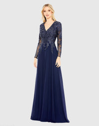 Mac Duggal #20388 Embellished Illusion V Neck Long Navy