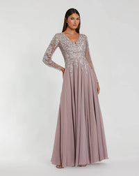 Mac Duggal #20388 Embellished Illusion V Neck Long Vintage Lilac