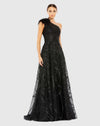 Embellished One Shoulder A Line Gown - Peach