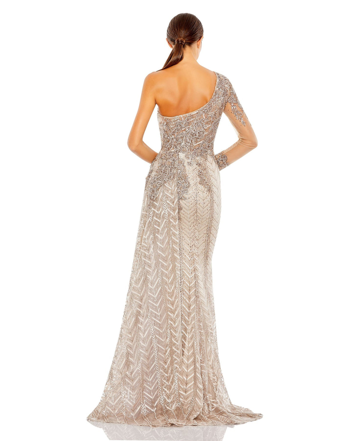 One shoulder A-line sequin gown - Taupe