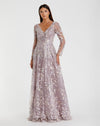 Mac Duggal #20402 Embroidered Lace Wrap Over Illusion Long Sleeve A Line Gown Lilac 
