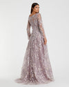 Embroidered Lace Wrap Over Illusion Long Sleeve A Line Gown - White