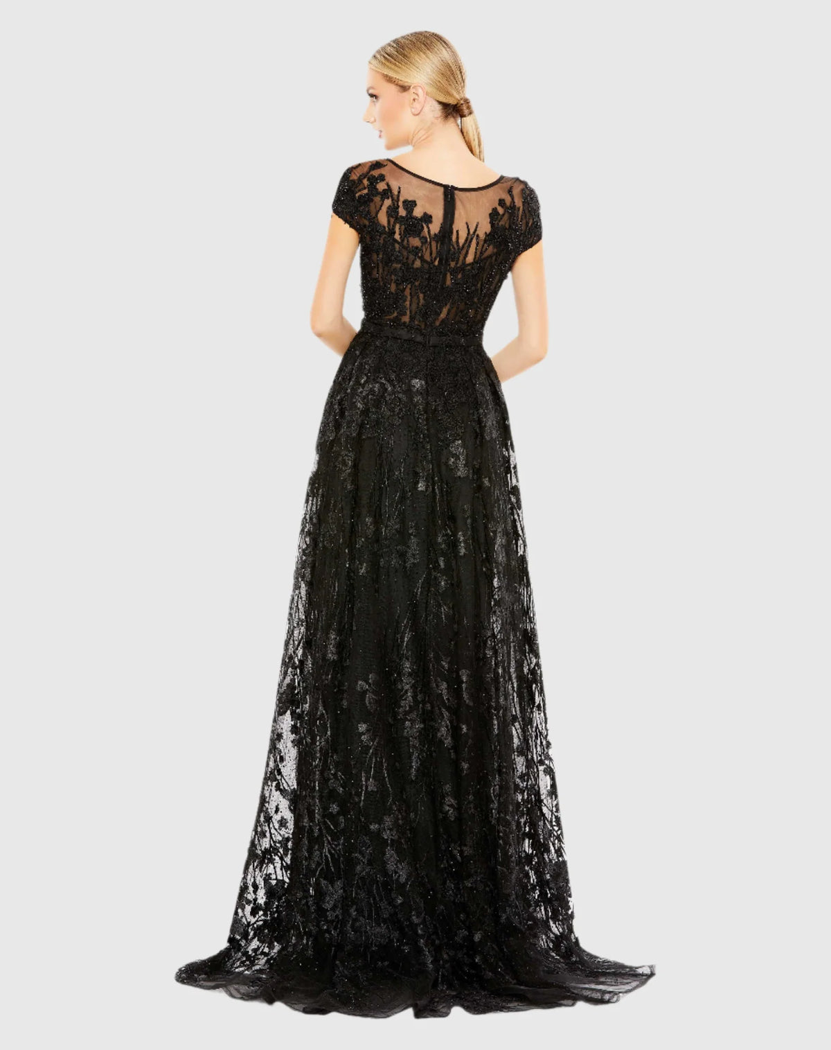 Embellished Floral Cap Sleeve A Line Gown - Lilac