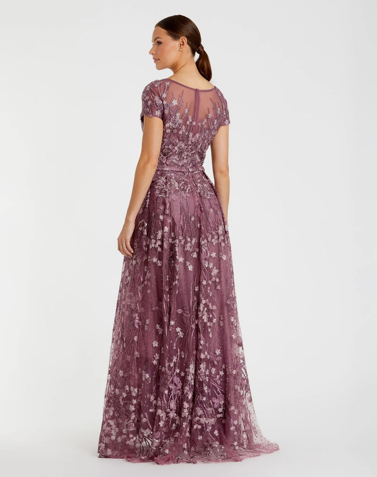 Embellished Floral Cap Sleeve A Line Gown - Lilac